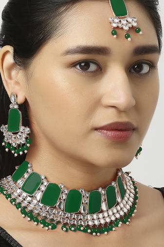 Green designer function wear ad necklace set