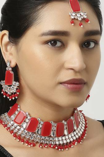 Red designer function wear ad necklace set