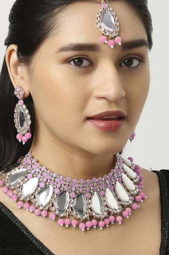 Pink designer function wear ad necklace set