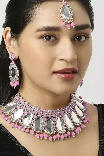 Pink designer function wear ad necklace set