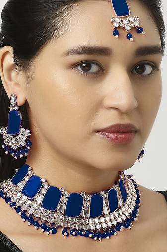 Blue designer function wear ad necklace set