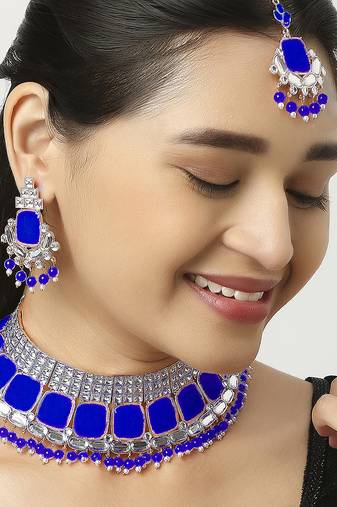 Blue designer function wear ad necklace set