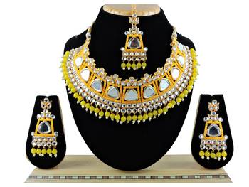 Yellow designer function wear ad necklace set 1