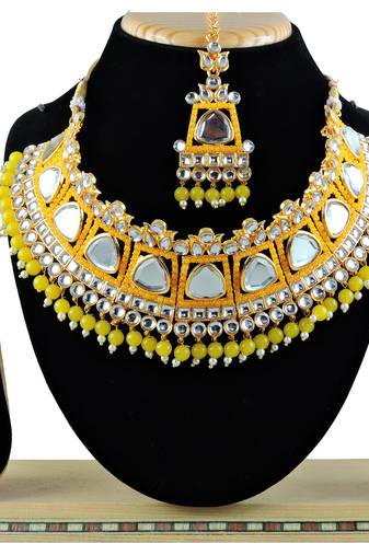 Yellow designer function wear ad necklace set