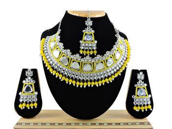 Yellow designer function wear ad necklace set 1