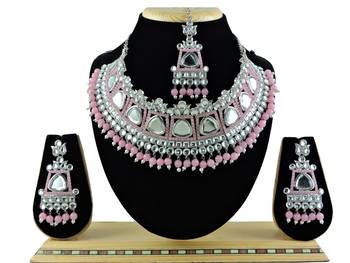 Pink designer function wear ad necklace set 1