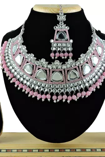 Pink designer function wear ad necklace set