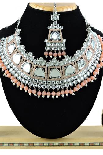 Orange designer function wear ad necklace set