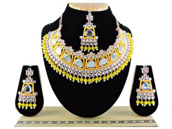 Yellow designer function wear ad necklace set 1