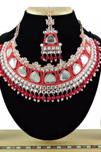 Red designer function wear ad necklace set