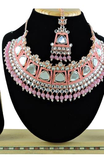 Pink designer function wear ad necklace set
