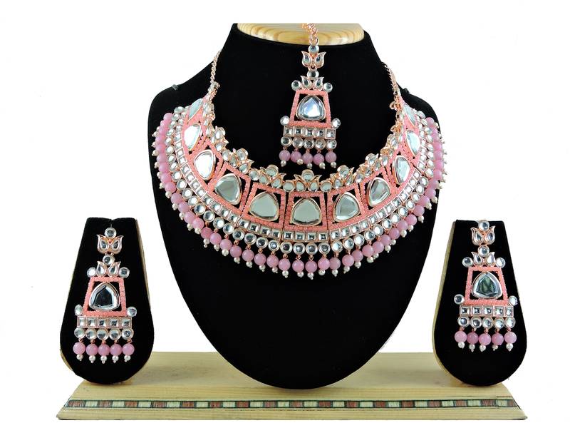 Pink designer function wear ad necklace set