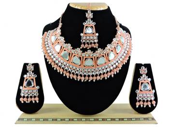Orange designer function wear ad necklace set 1