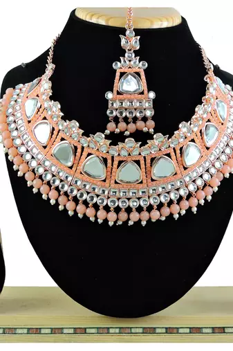 Orange designer function wear ad necklace set