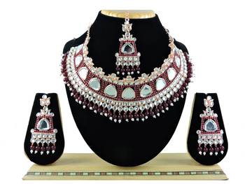 Maroon designer function wear ad necklace set 1