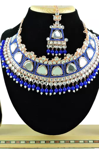 Blue designer function wear ad necklace set