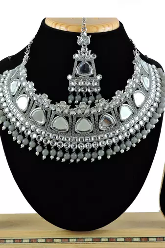 Grey designer function wear ad necklace set