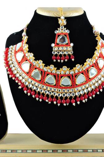 Red designer function wear ad necklace set