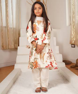 White floral printed chanderi kurta set 1