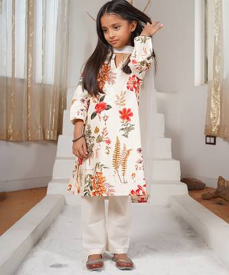 White floral printed chanderi kurta set 4