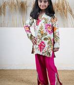 White floral printed chanderi kurta set