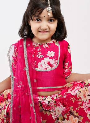 Pink floral printed chanderi lehenga 2