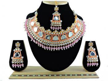 Pink designer function wear ad necklace set 1