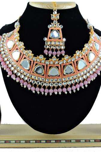 Pink designer function wear ad necklace set