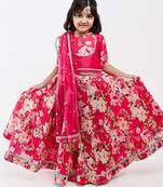 Pink floral printed chanderi lehenga