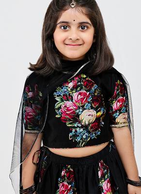 Black floral printed chanderi lehenga 3