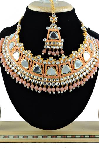 Orange designer function wear ad necklace set