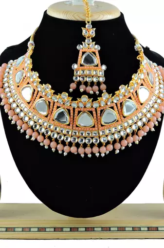 Orange designer function wear ad necklace set