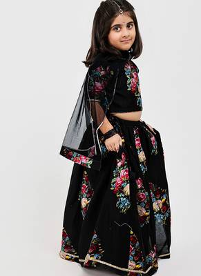 Black floral printed chanderi lehenga 4