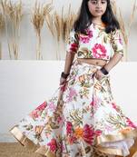 White floral printed chanderi lehenga