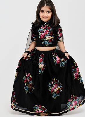 Black floral printed chanderi lehenga 1