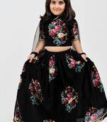 Black floral printed chanderi lehenga