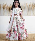 White floral printed chanderi lehenga
