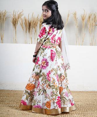 White floral printed chanderi lehenga 2