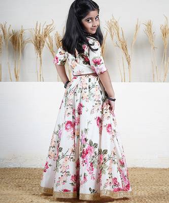 White floral printed chanderi lehenga 2
