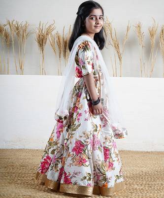 White floral printed chanderi lehenga 3