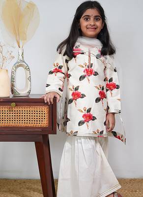 White floral printed chanderi sharara set 1