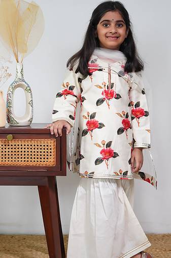 White floral printed chanderi sharara set