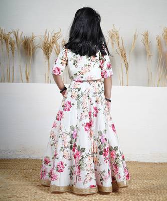 White floral printed chanderi lehenga 3
