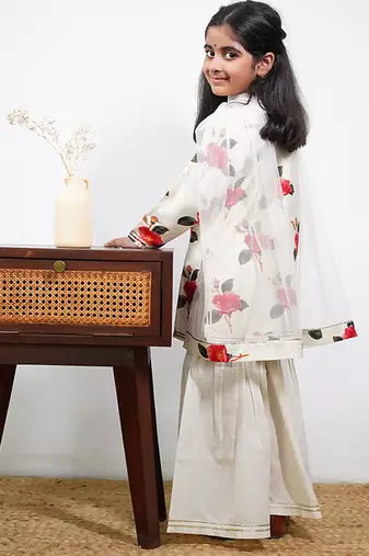 White floral printed chanderi sharara set