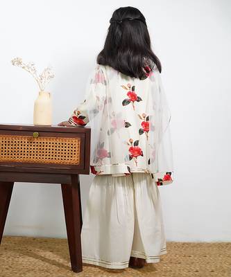 White floral printed chanderi sharara set 3