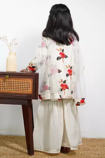 White floral printed chanderi sharara set