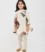 White floral printed chanderi kurta set