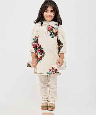 White floral printed chanderi kurta set 4