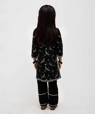 Black floral printed chanderi kurta set 2
