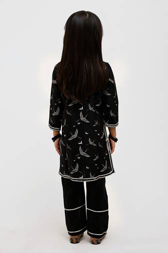 Black floral printed chanderi kurta set